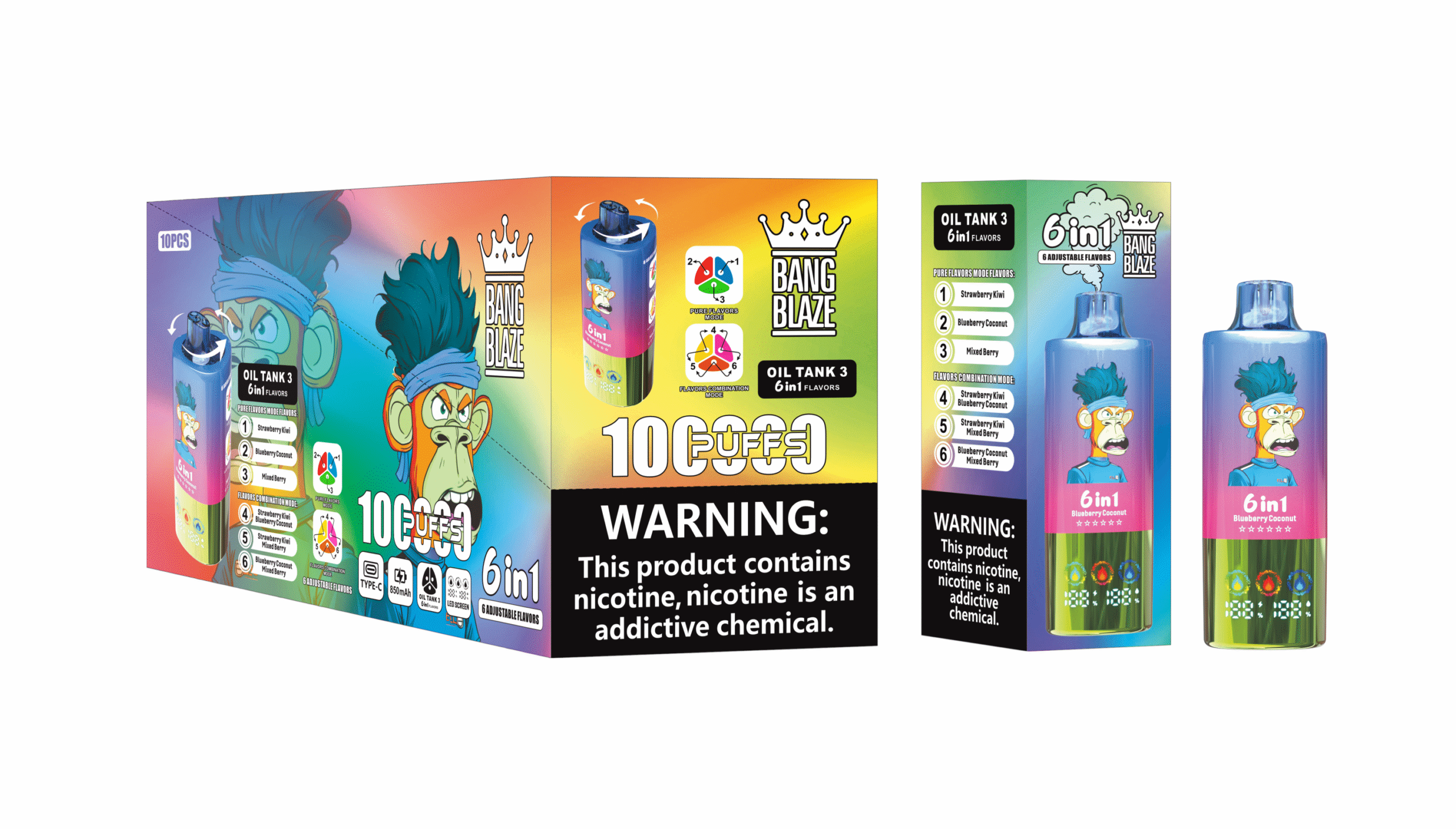 Bang Blaze 100000 Puffs – 6-in-1 Einweg E-Zigarette – Strawberry Kiwi Blueberry Coconut Mixed Berry – 60 ml – Mesh Coil – Type-C Bang Blaze 100000 Puffs – 6-in-1 Einweg E-Zigarette – Strawberry Kiwi Blueberry Coconut Mixed Berry – 60 ml – Mesh Coil – Type-C