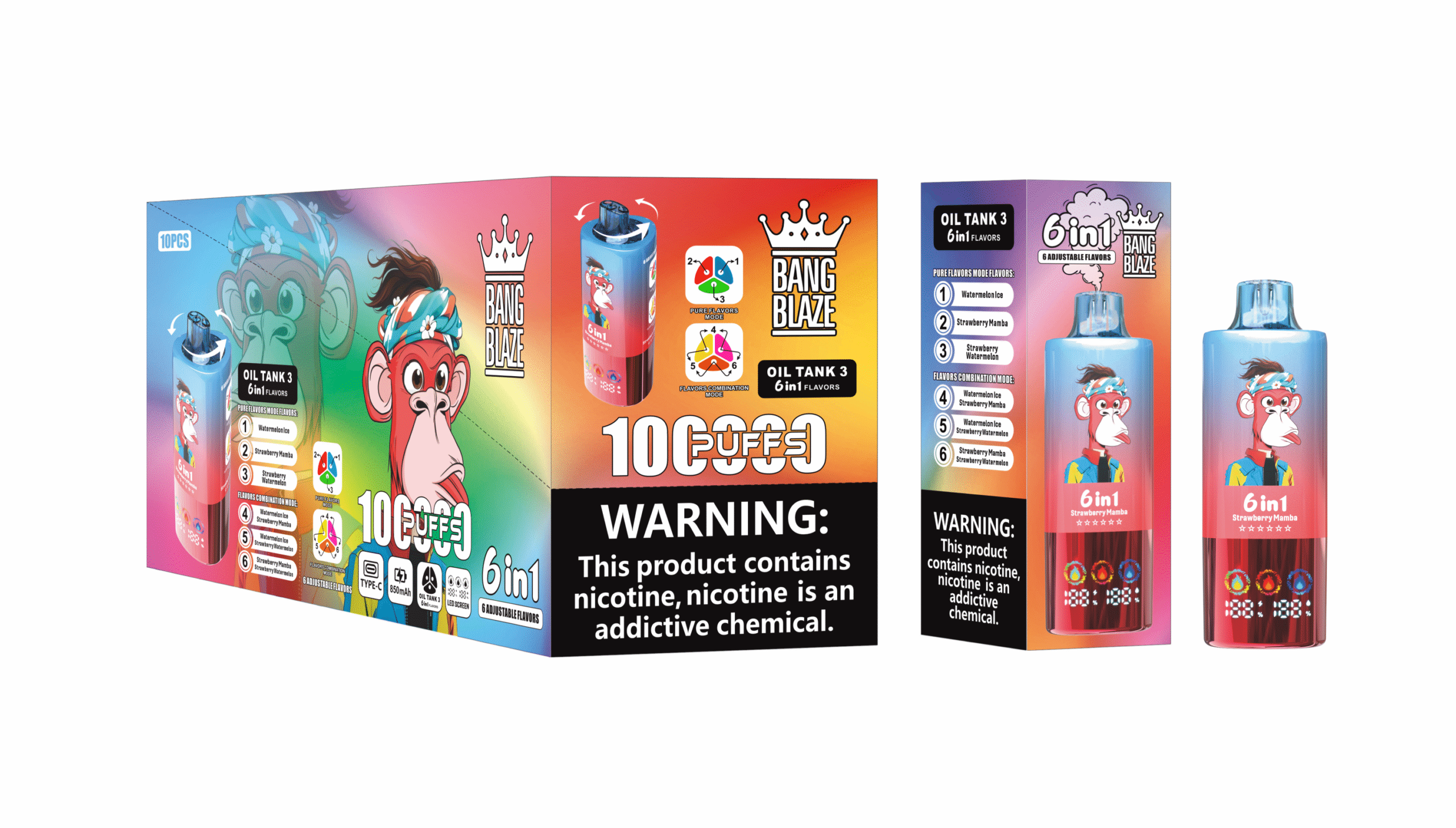 Bang Blaze 100000 Puffs – 6-in-1 Einweg E-Zigarette – Watermelon Ice Strawberry Mamba Strawberry Watermelon – 60 ml – Mesh Coil – Type-C Bang Blaze 100000 Puffs – 6-in-1 Einweg E-Zigarette – Watermelon Ice Strawberry Mamba Strawberry Watermelon – 60 ml – Mesh Coil – Type-C